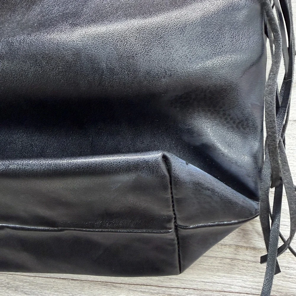 Victoria's Secret Tote Bag Women's Black One Size Flirty Fringe Faux‎ Leather